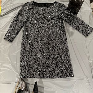 Taharj Black Silver sequin long sleeve dress xs